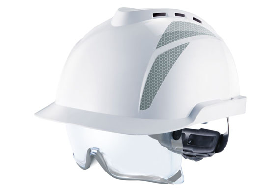 Balanced, modern, low-profile head and integrated eye protection – in one vented industrial hard hat with 6-point Fas-Trac® III ratchet suspension, integrated over spectacles with intelligent adjustment and innovative rubber seal. For use where top impact hazards to the head, UV and particles hazards to the eyes exist.