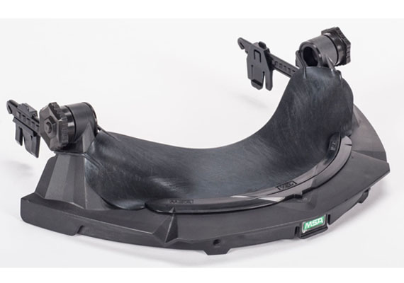 The standard slotted frame works ideally with any MSA slotted  helmet. The universal frame featuring a heavy-duty, flat, rubber strap can be used with slotted and non-slotted MSA helmets.  With the unique sloped frame design material slides off the frame and out of site. The optional debris control creates a tight seal between helmet and frame. The elevated temperature versions withstand temps up to 350ºF (176ºC).